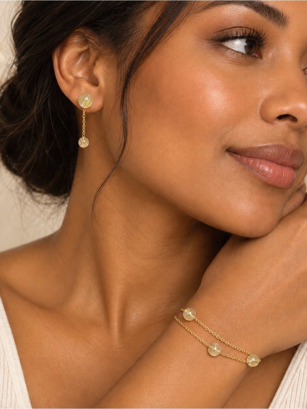 AAA Golden Rutilated Quartz Ear Jacket Earrings & Bracelet Set ✨